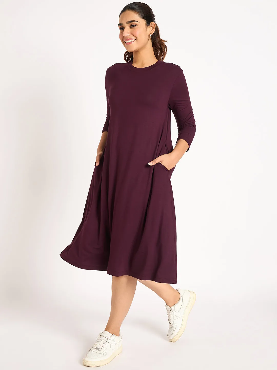 Bamboo Wine Knit T-Shirt Midi Dress