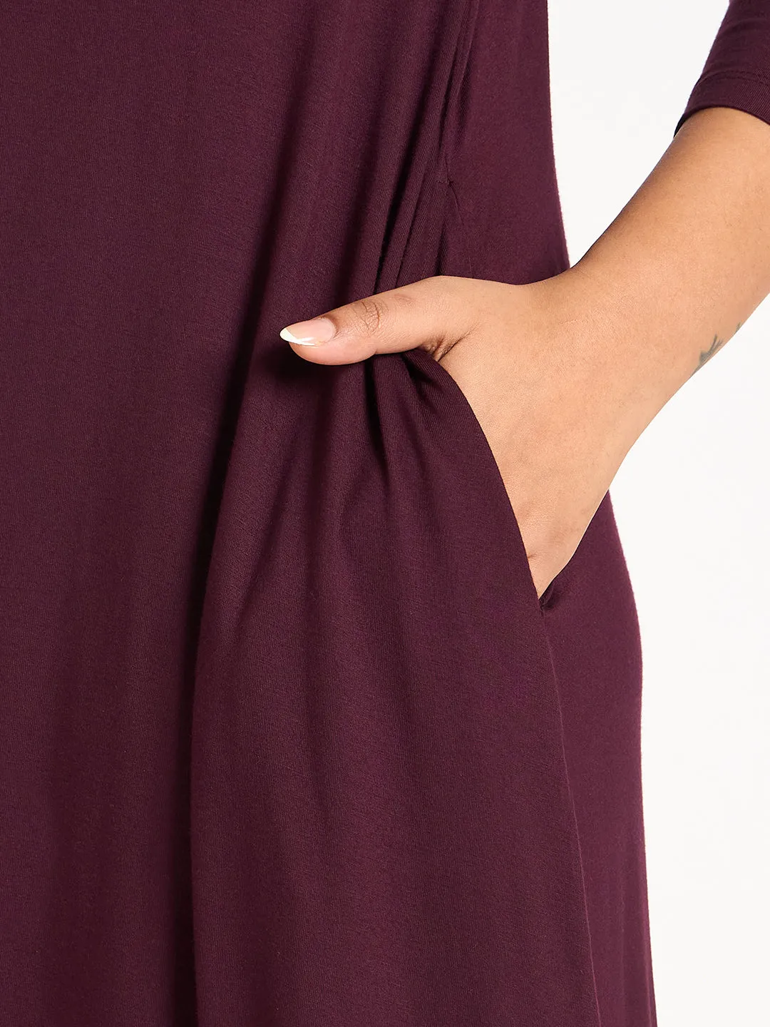 Bamboo Wine Knit T-Shirt Midi Dress