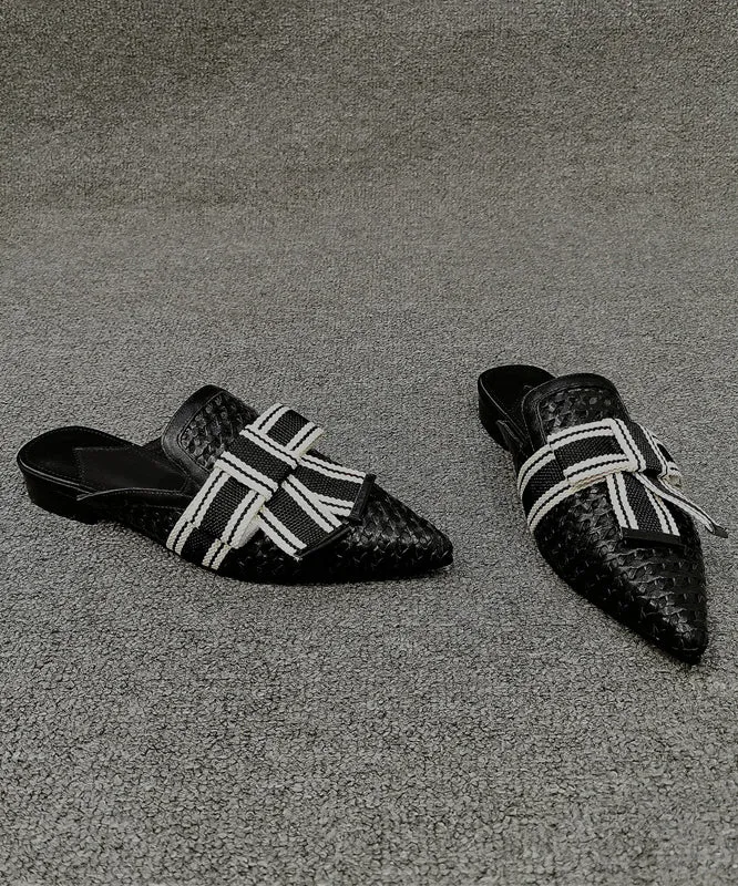 Beautiful Black Bow Splicing Slide Sandals Pointed Toe