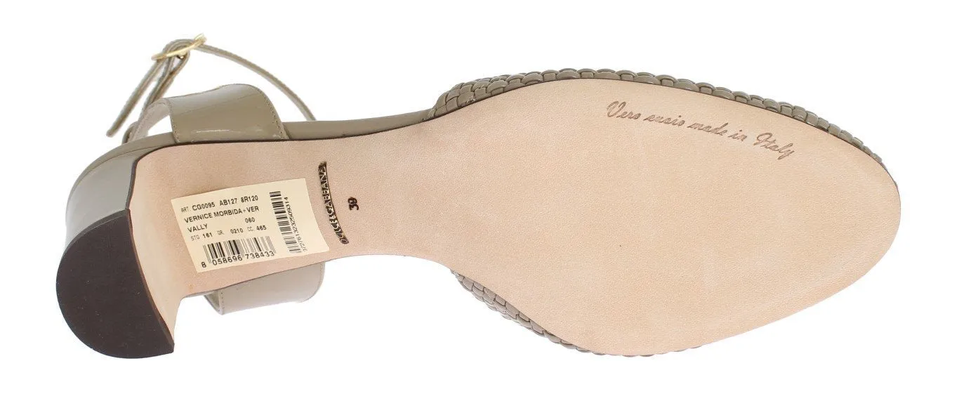 Beige Leather Block Heel Shoes