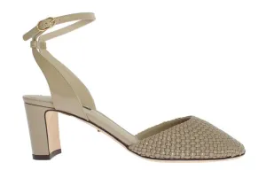 Beige Leather Block Heel Shoes