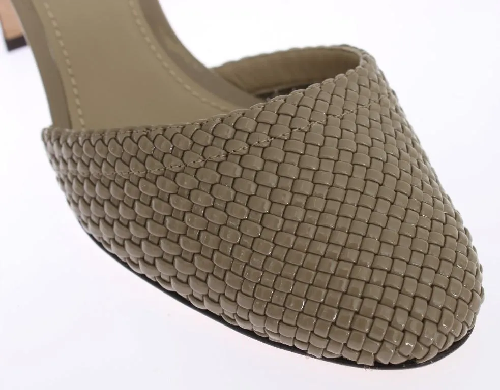 Beige Leather Block Heel Shoes