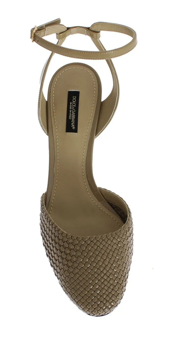 Beige Leather Block Heel Shoes