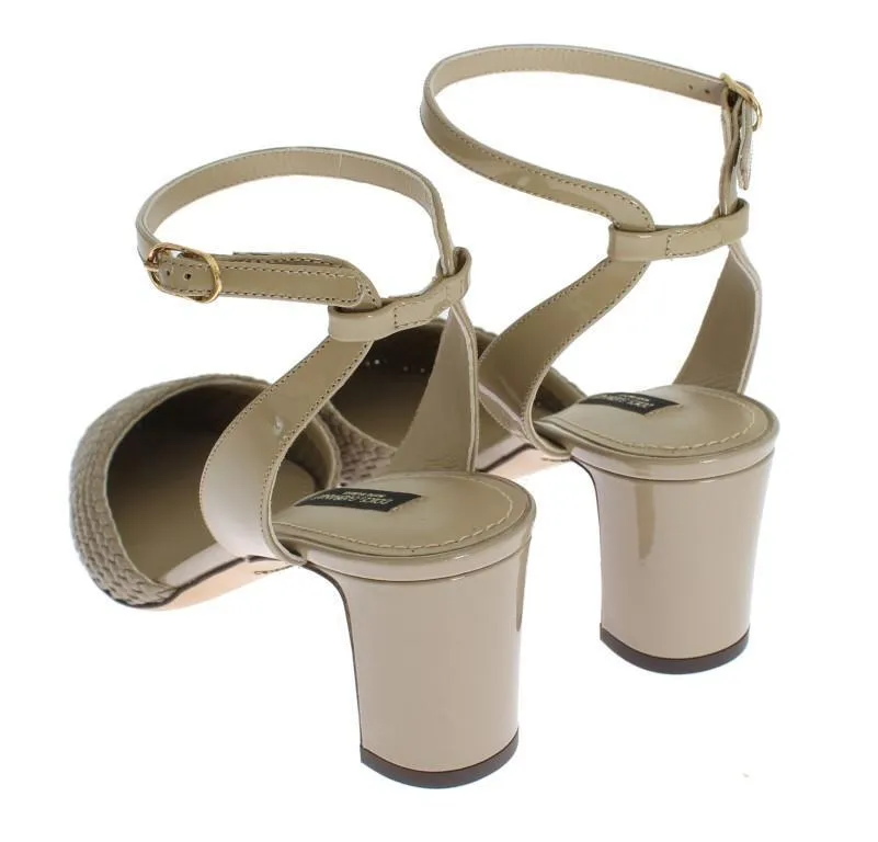 Beige Leather Block Heel Shoes