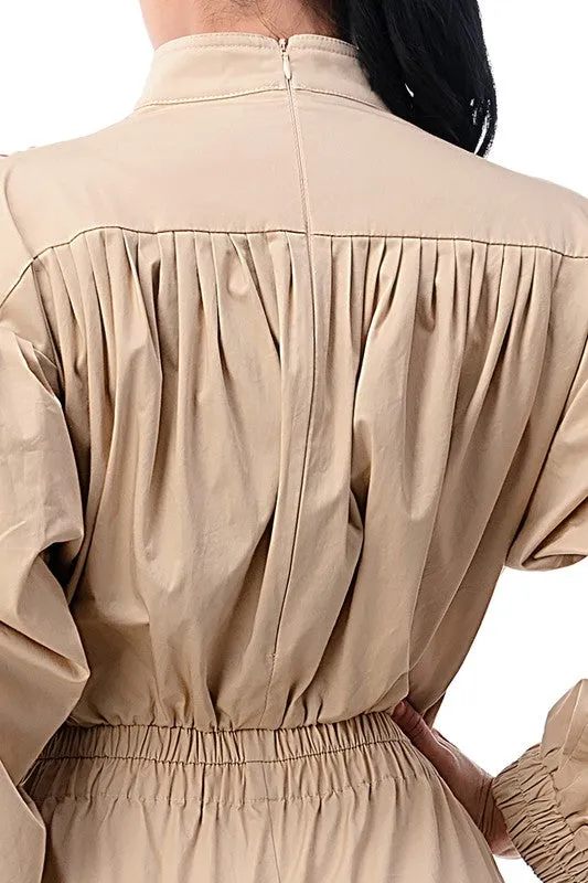Beige Utility Long Sleeve Jumpsuit