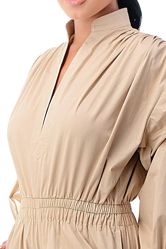 Beige Utility Long Sleeve Jumpsuit