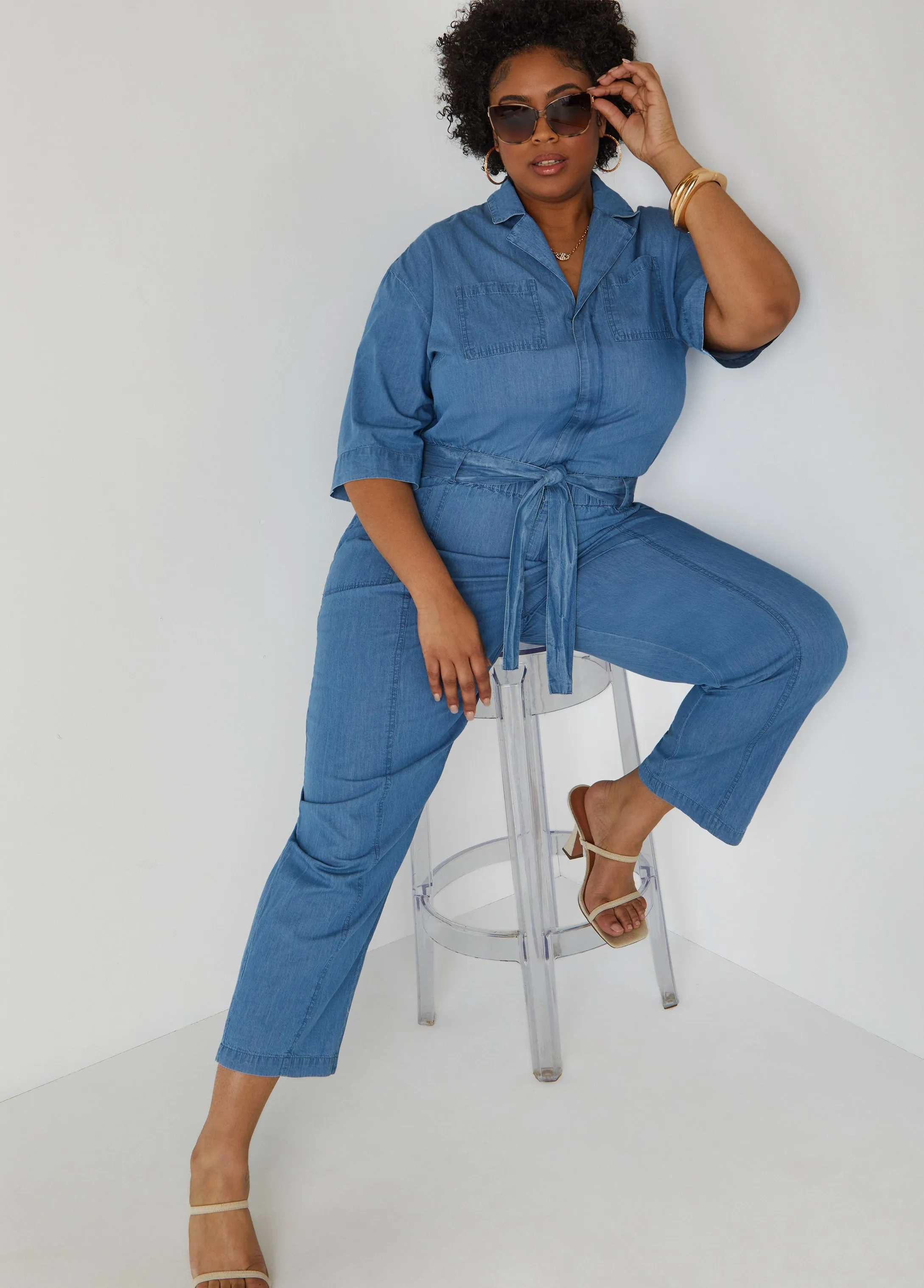Belted Chambray Jumpsuit