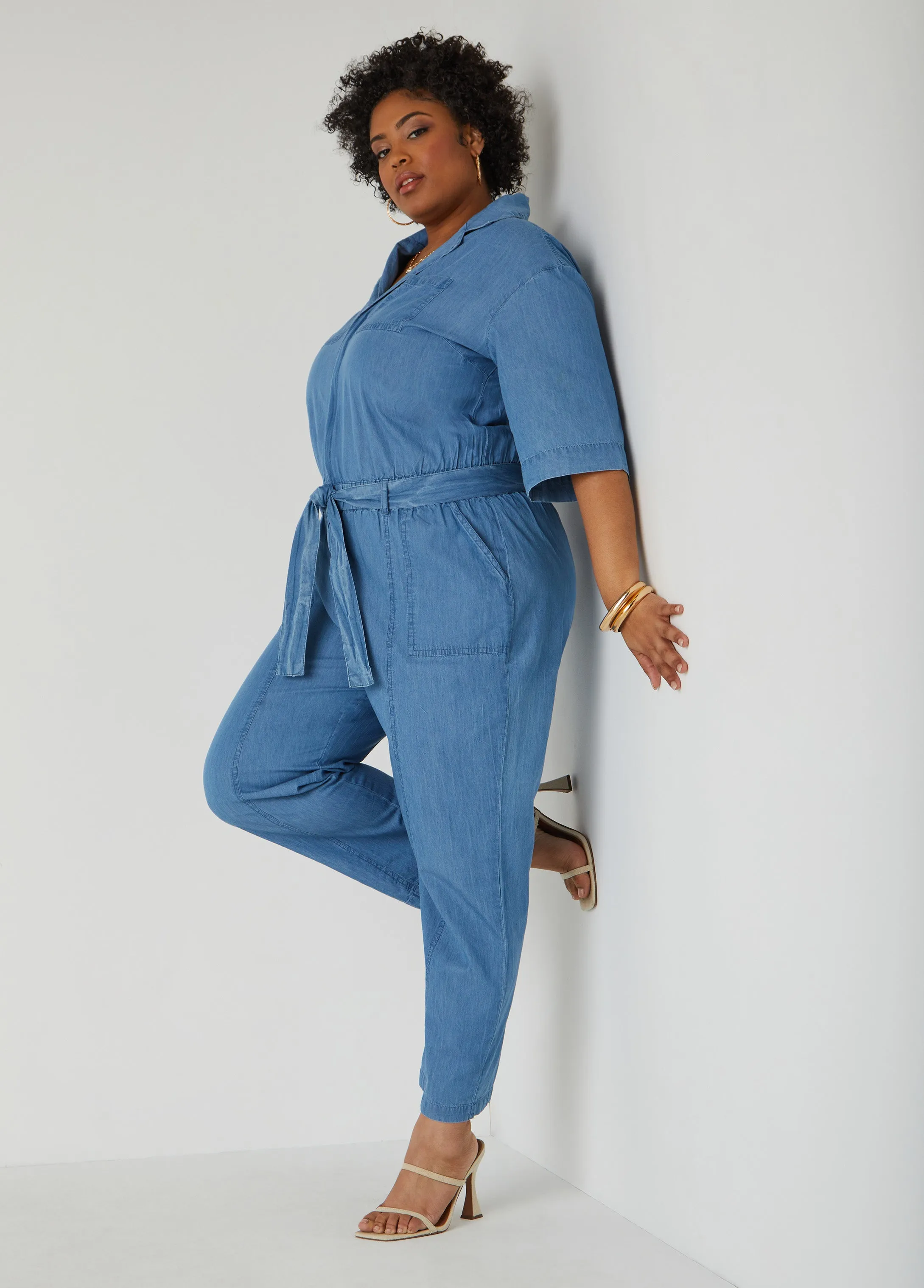 Belted Chambray Jumpsuit