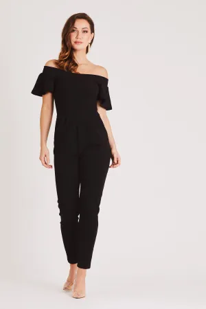 Black Bardot Fitted Jumpsuit with Open Sleeve