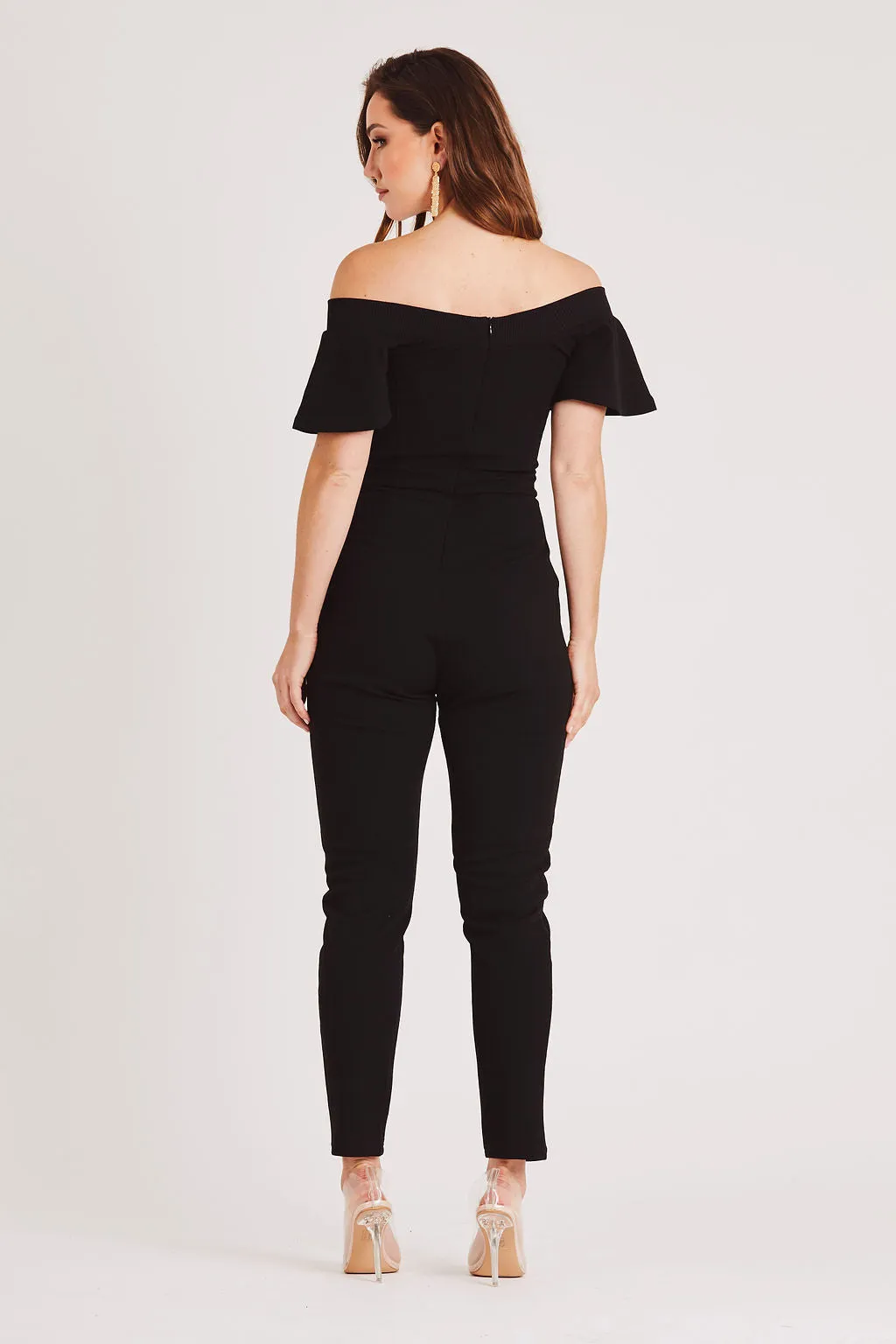 Black Bardot Fitted Jumpsuit with Open Sleeve