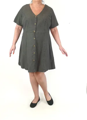 Black denim look dress with cute front buttons fits 18