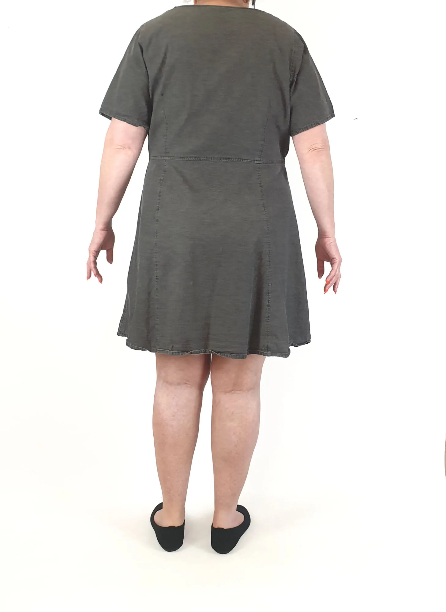 Black denim look dress with cute front buttons fits 18