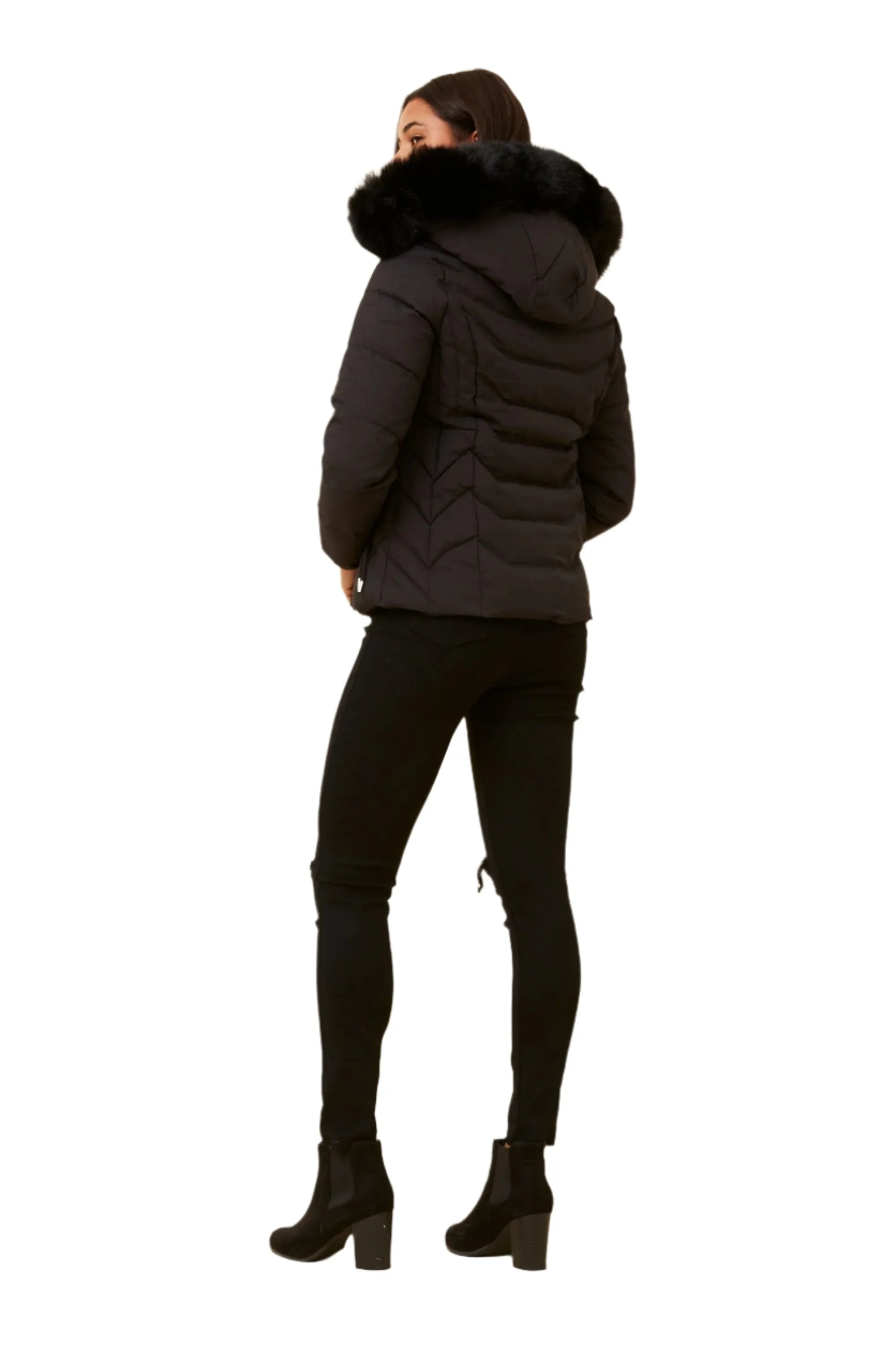 BLACK FAUX FUR PUFFER JACKET