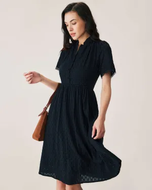 Black Lace Button Midi Dress
