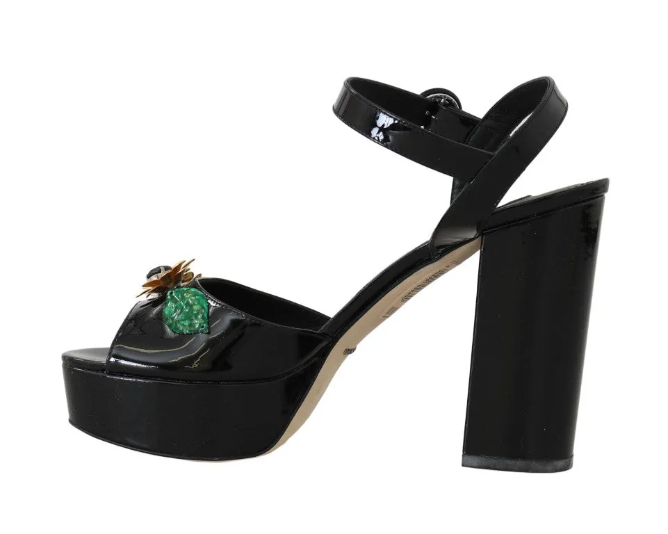 Black Leather Crystal Pearl Sandal