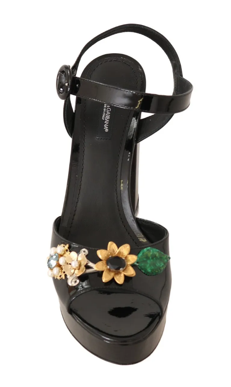 Black Leather Crystal Pearl Sandal