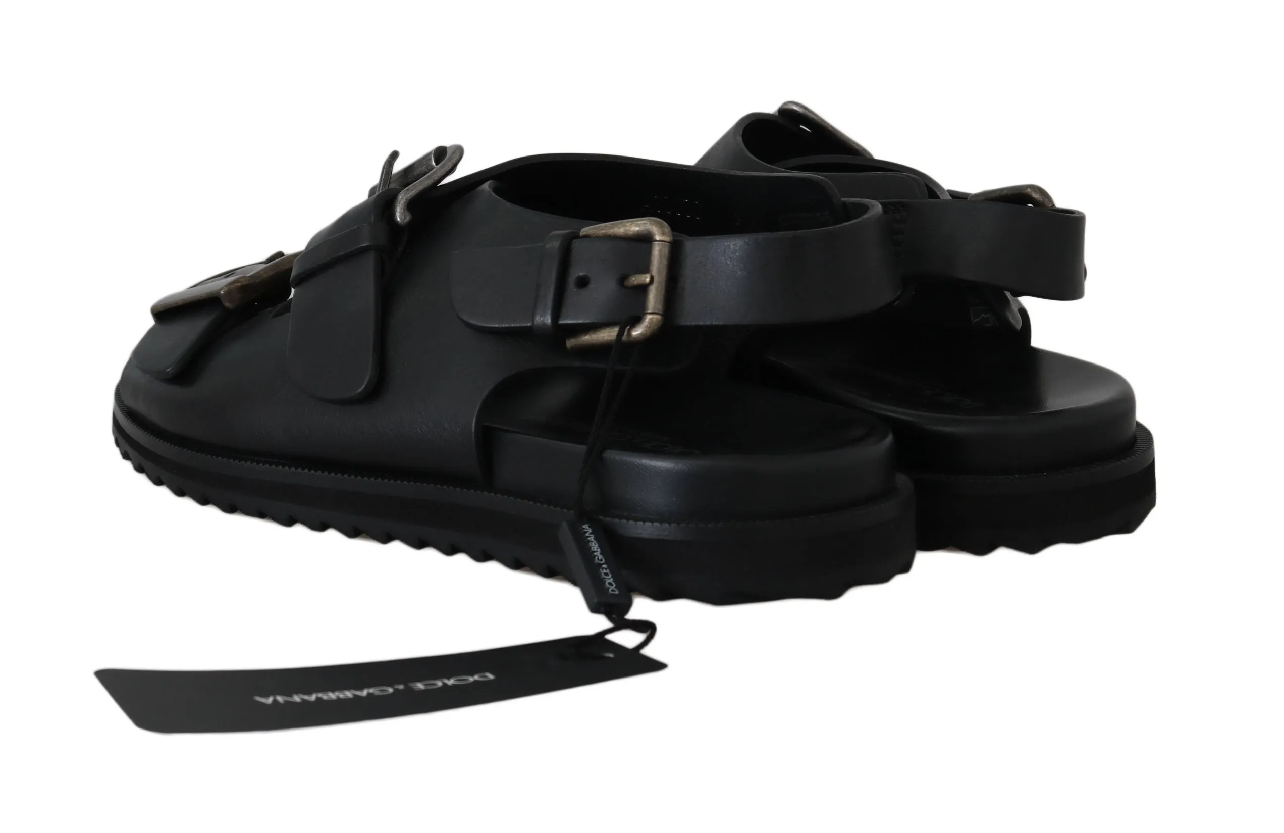 Black Leather Strap Gladiator Sandals
