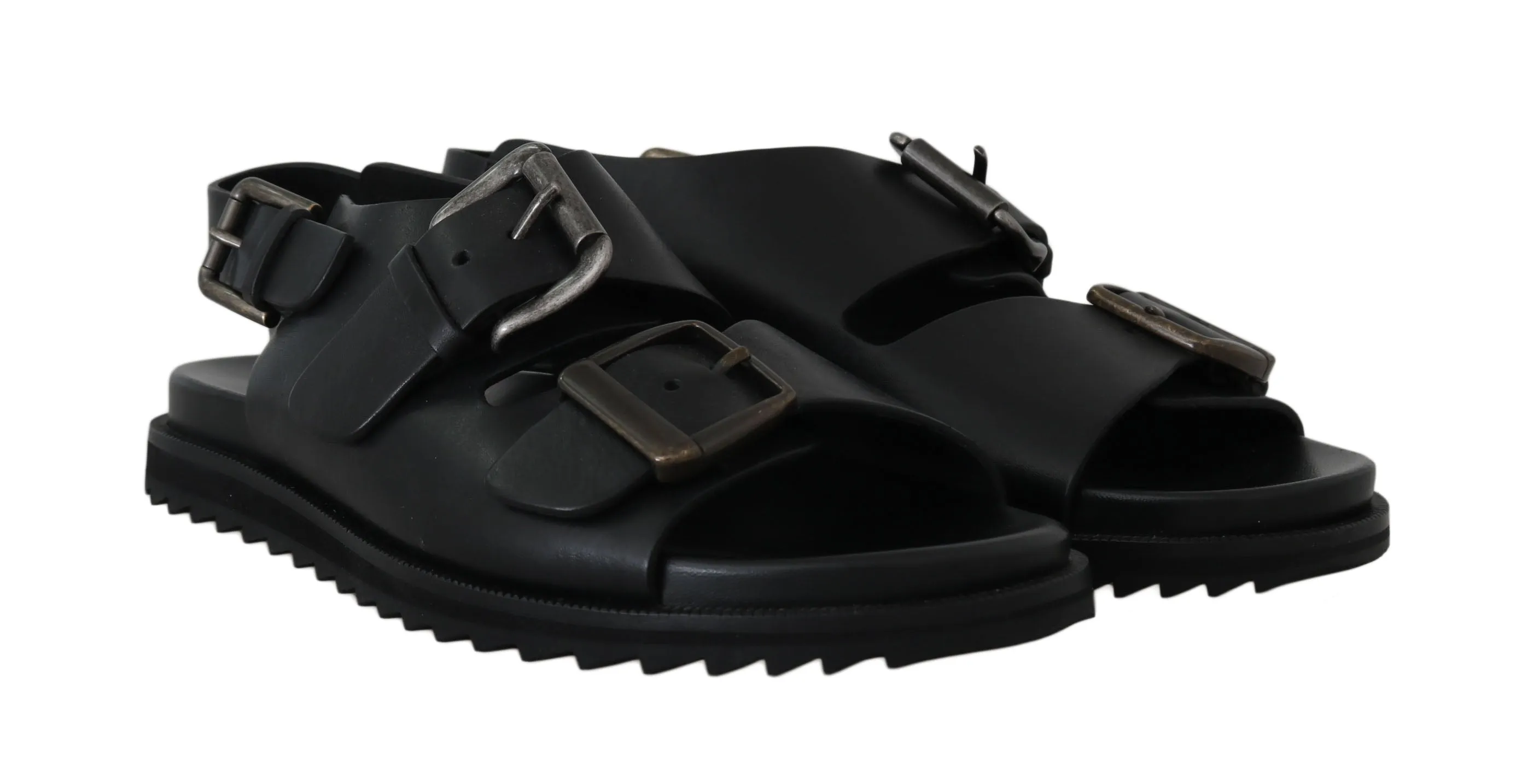 Black Leather Strap Gladiator Sandals
