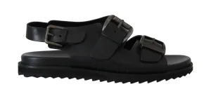 Black Leather Strap Gladiator Sandals