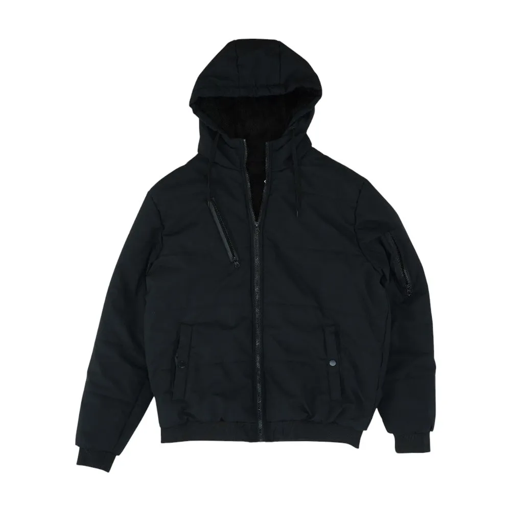 Black Solid Puffer Jacket