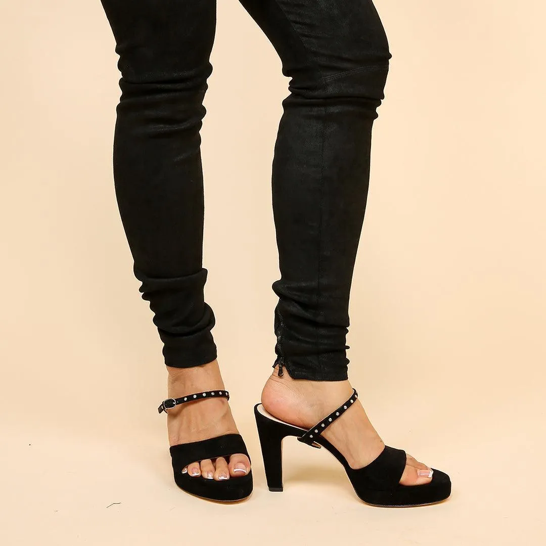 Black Suede Lo Platform   Studded Twiggy Strap