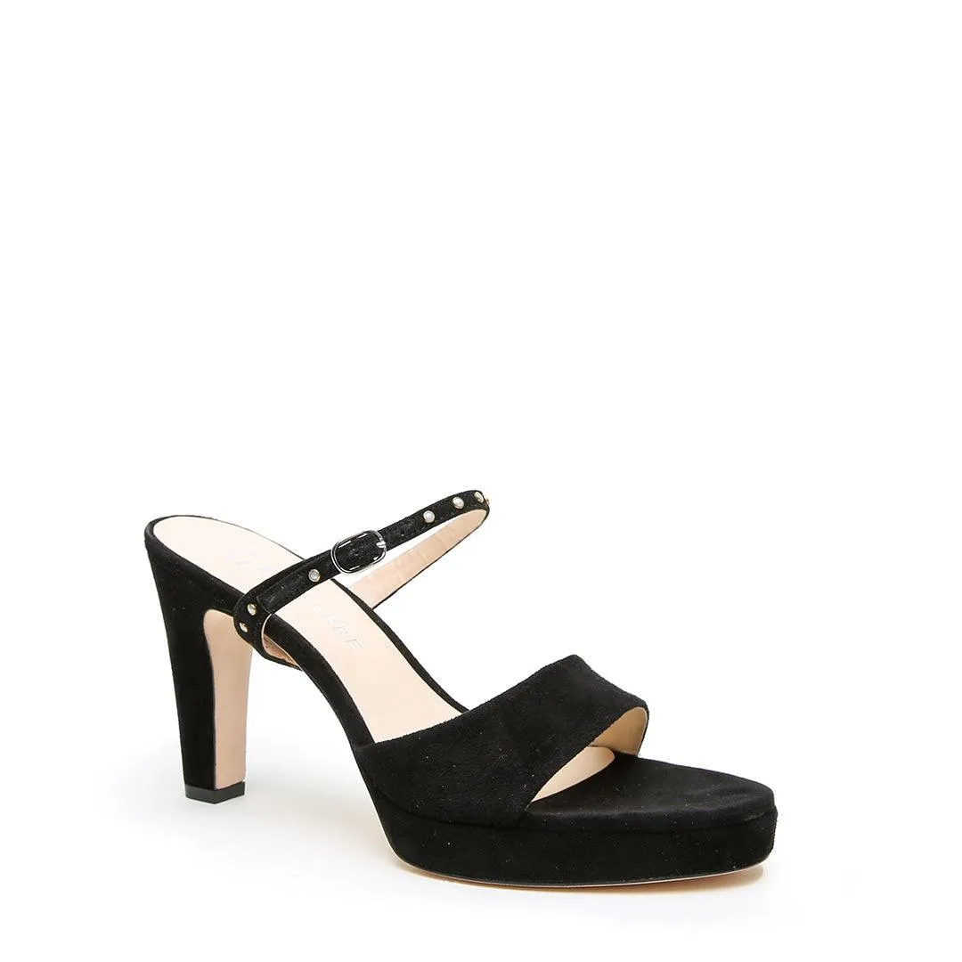 Black Suede Lo Platform   Studded Twiggy Strap
