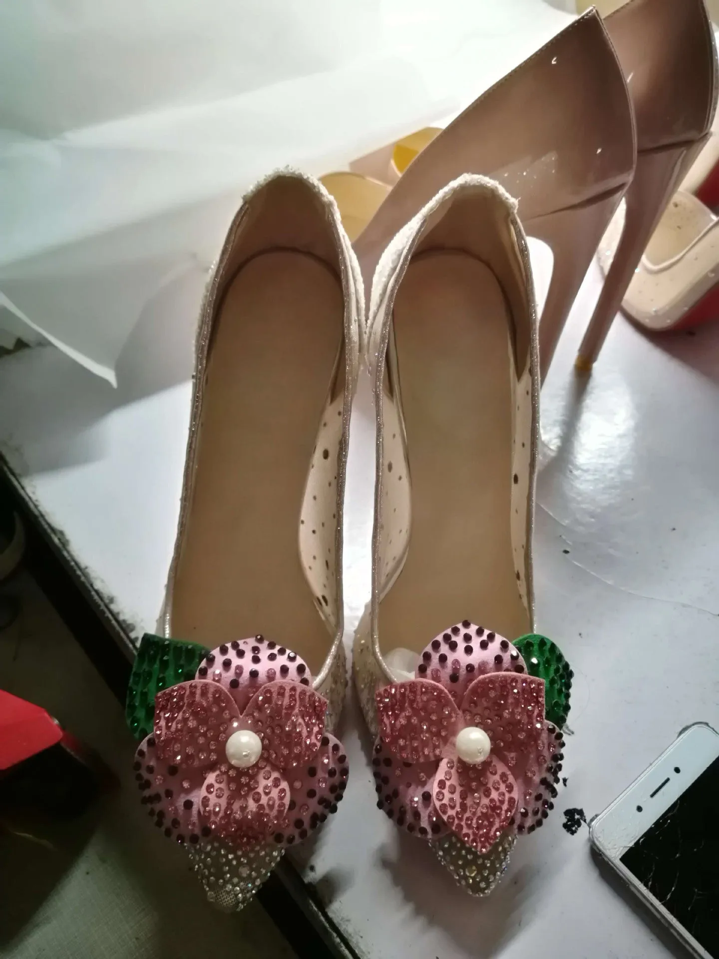 BlingBling Floral Mesh Pumps Woman Summer Stiletto