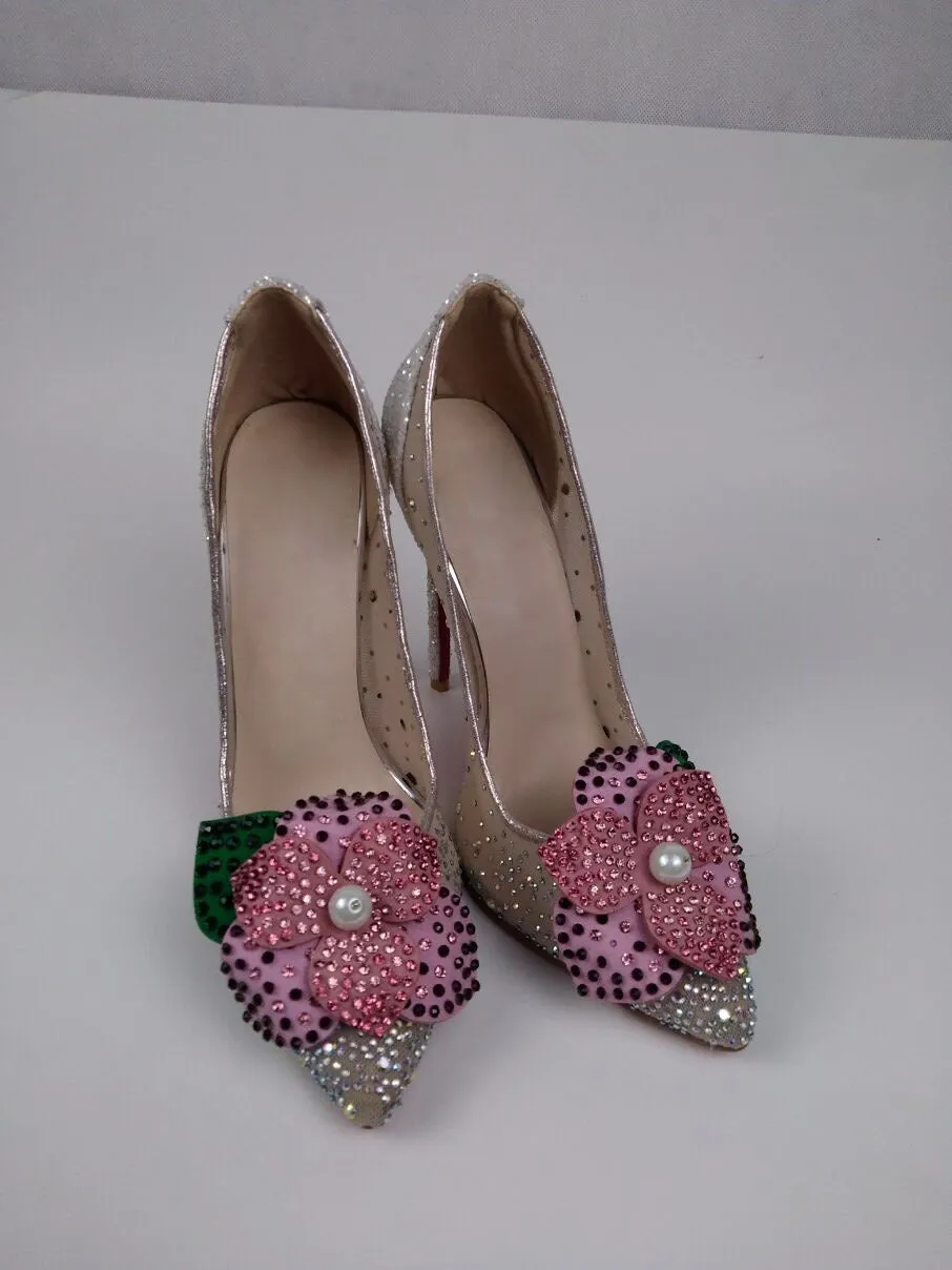 BlingBling Floral Mesh Pumps Woman Summer Stiletto