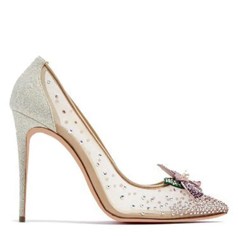 BlingBling Floral Mesh Pumps Woman Summer Stiletto