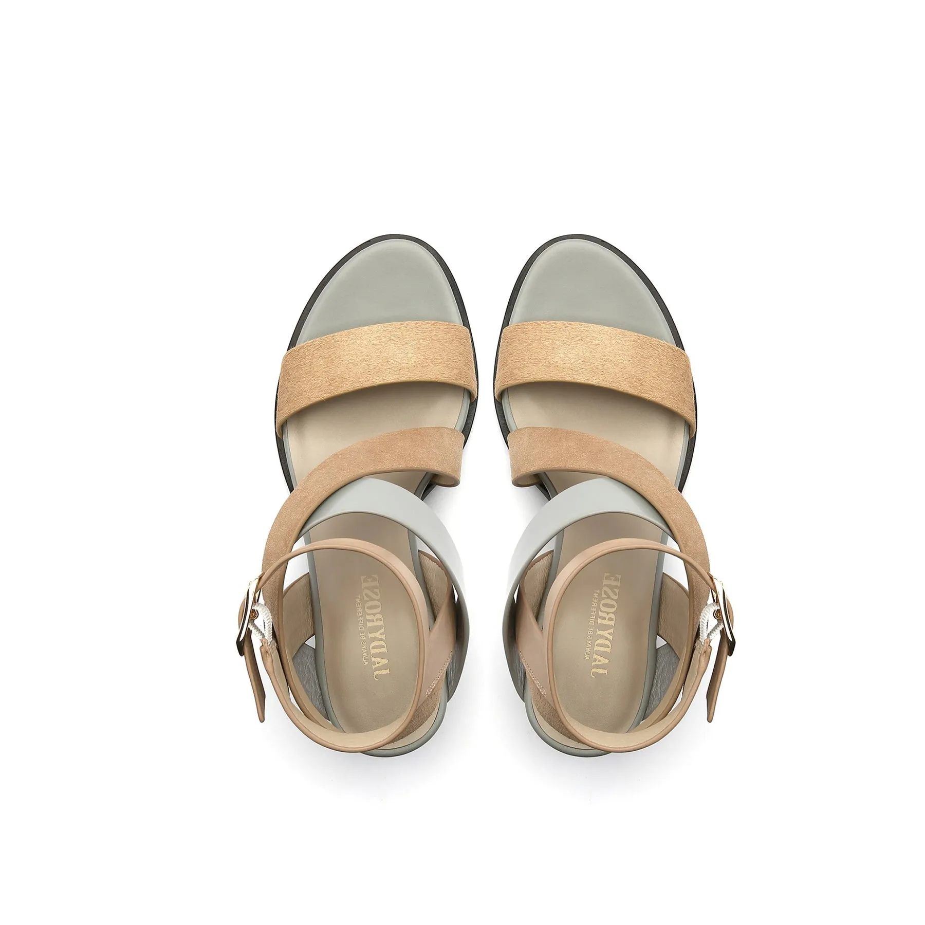 Block Heel Cross Triple-Stap Leather Sandal - Sand