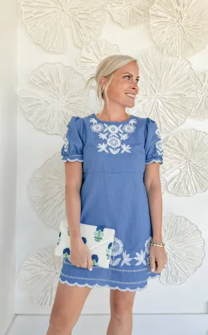 Blue Embroidered Mini