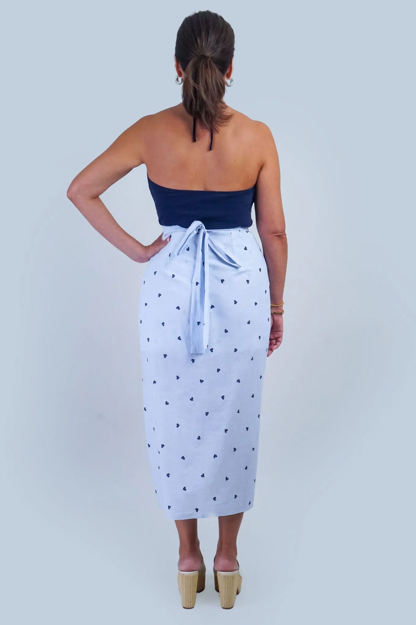 Blue Heart Stripe Indo Wrap Skirt