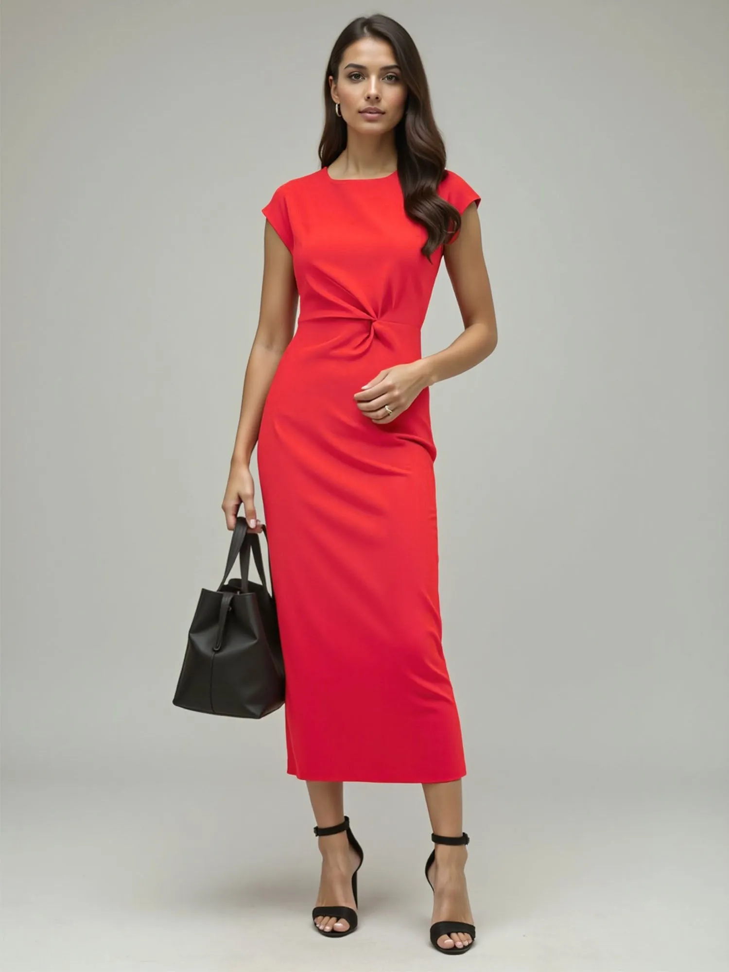 Boat Neck Knit Midi Dress