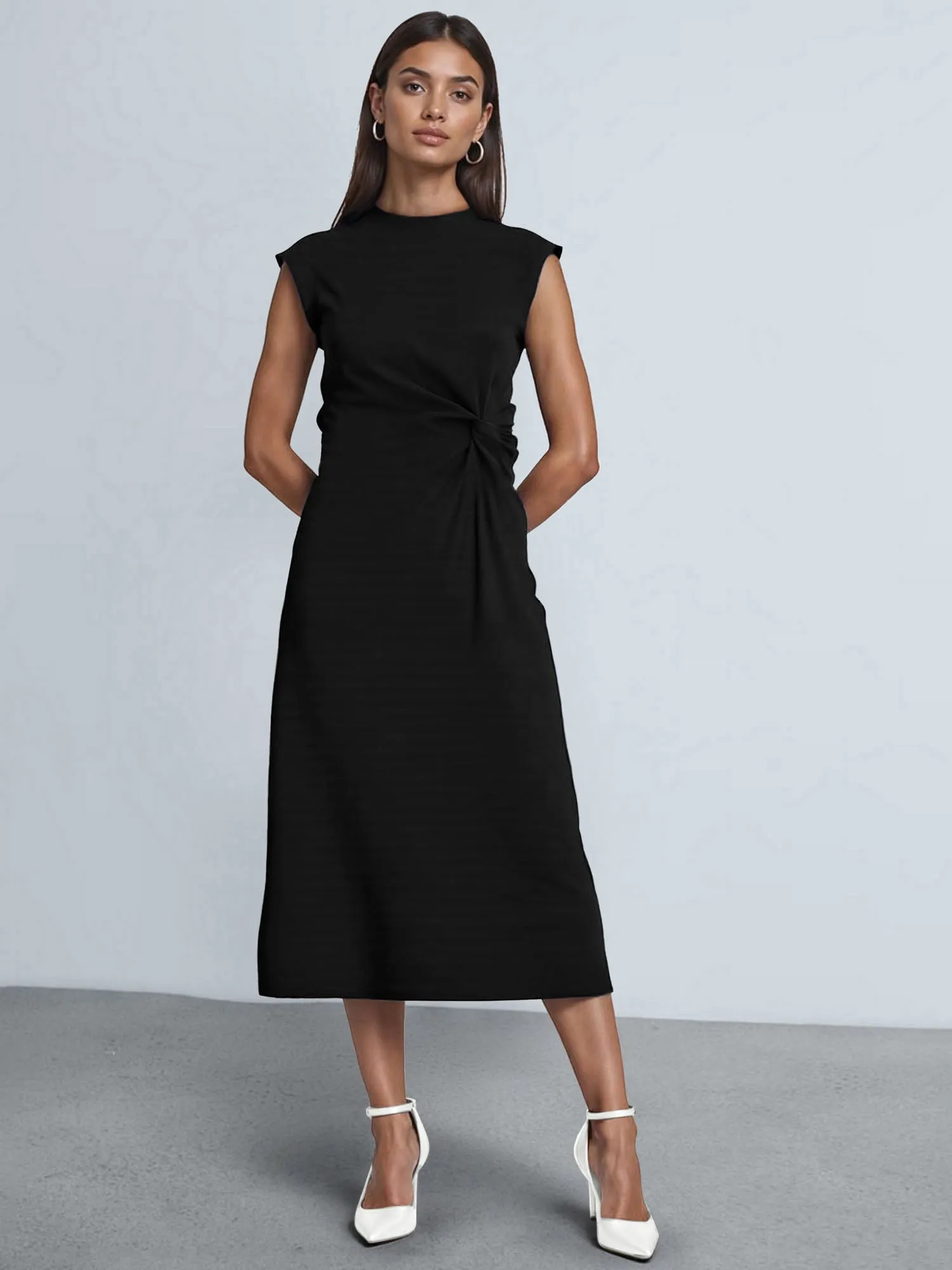 Boat Neck Knit Midi Dress