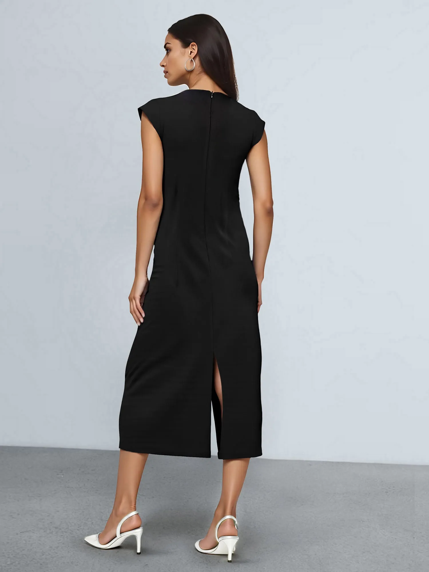 Boat Neck Knit Midi Dress