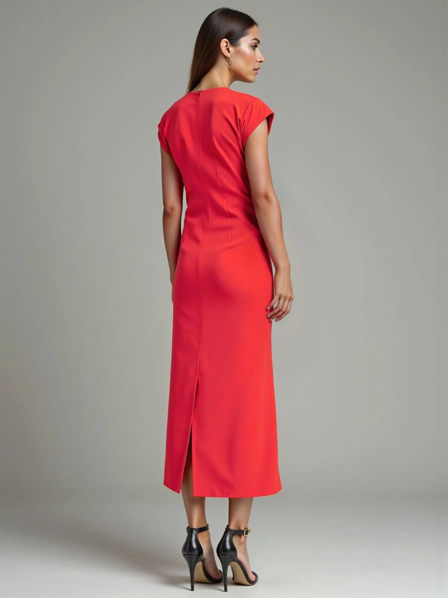 Boat Neck Knit Midi Dress