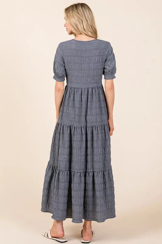 BOMBOM Textured Short Sleeve Tiered Dress