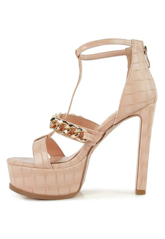 Bonita Metal Chain Zip Up Platform Sandal 5" Heel