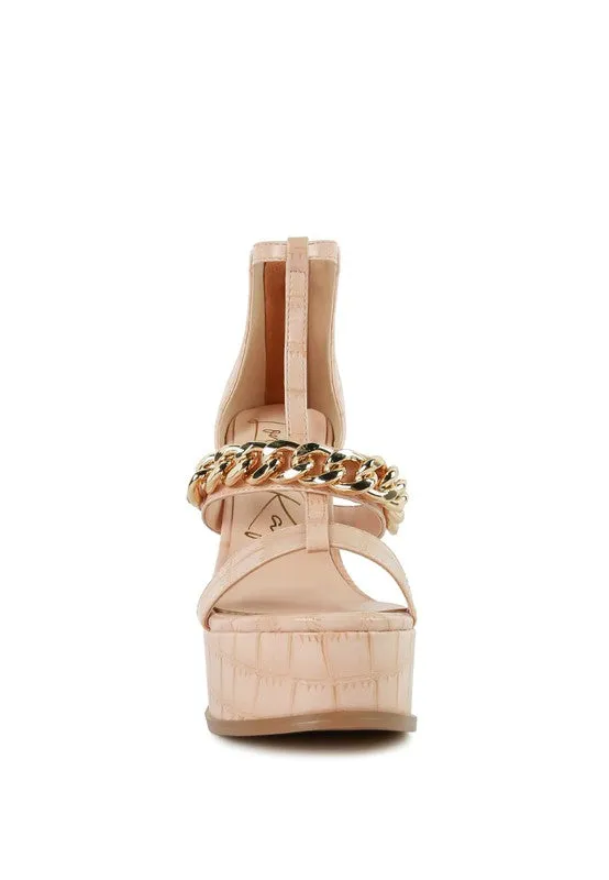 Bonita Metal Chain Zip Up Platform Sandal 5" Heel