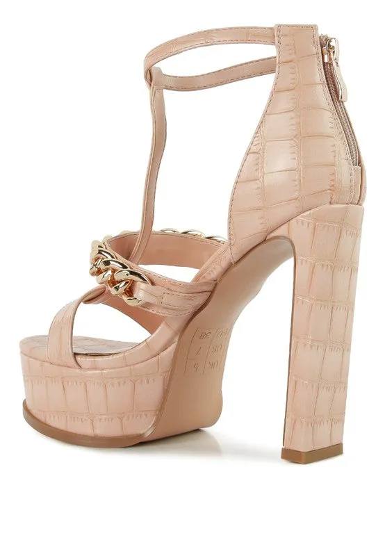 Bonita Metal Chain Zip Up Platform Sandal 5" Heel