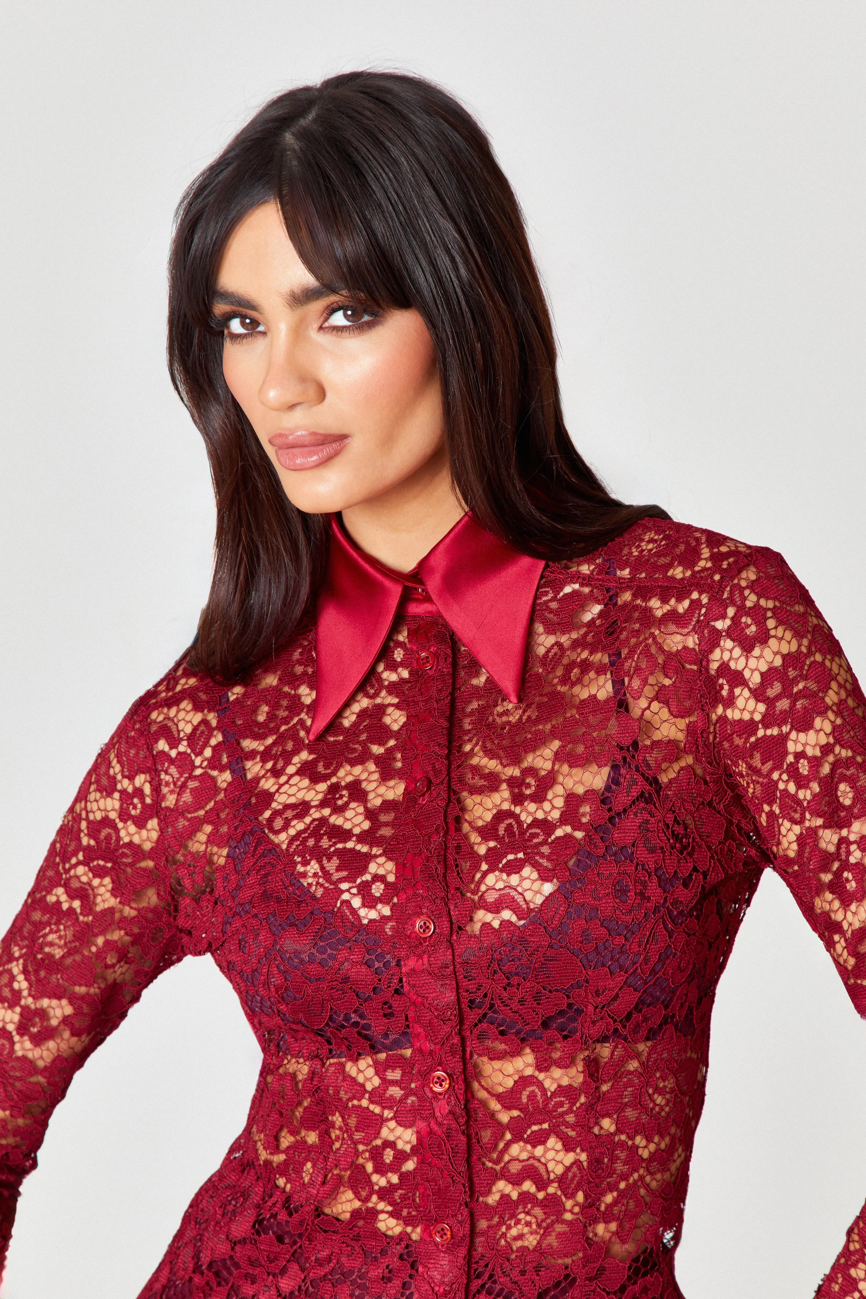 Bordeaux Lace Shirt Dress