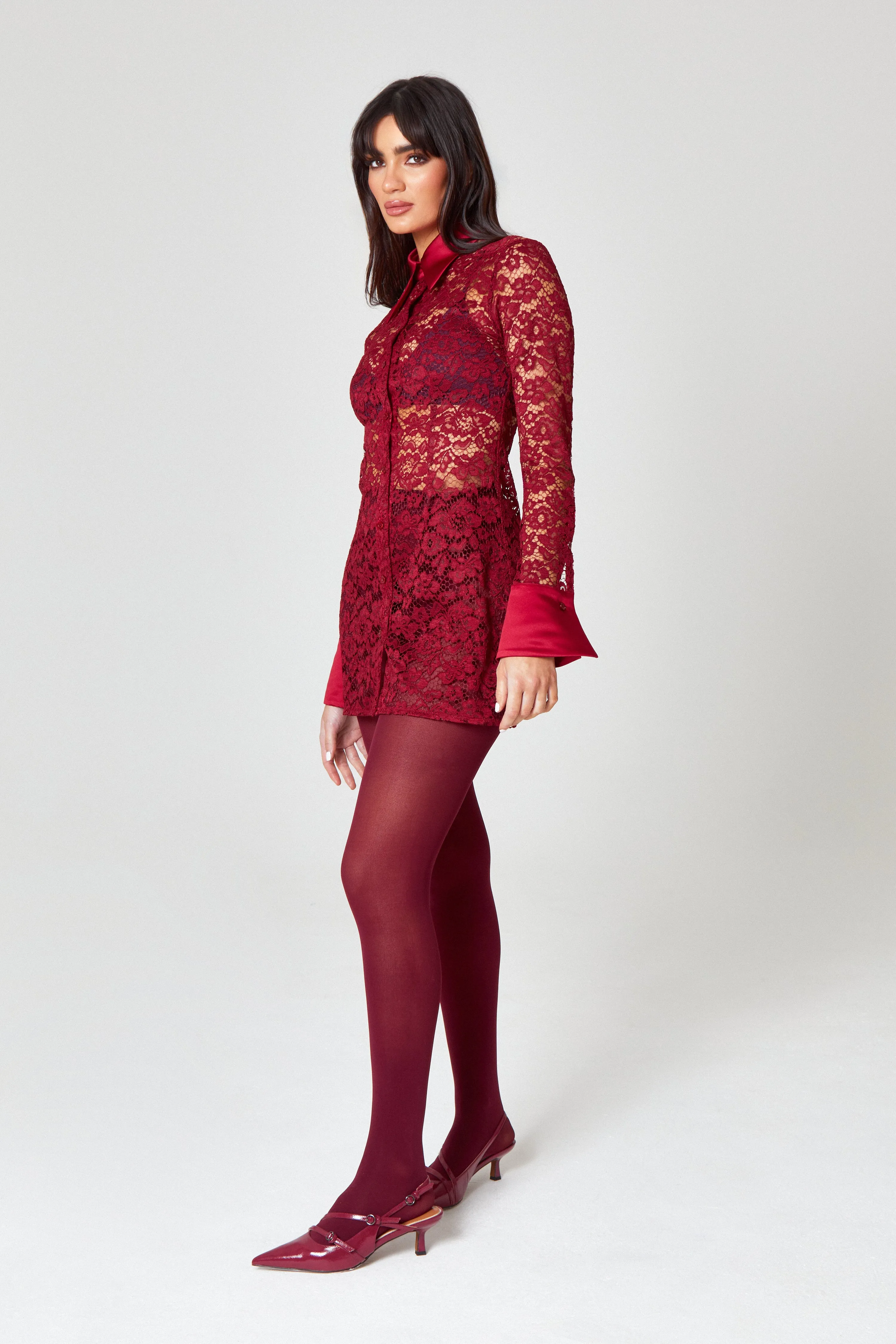 Bordeaux Lace Shirt Dress