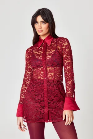 Bordeaux Lace Shirt Dress