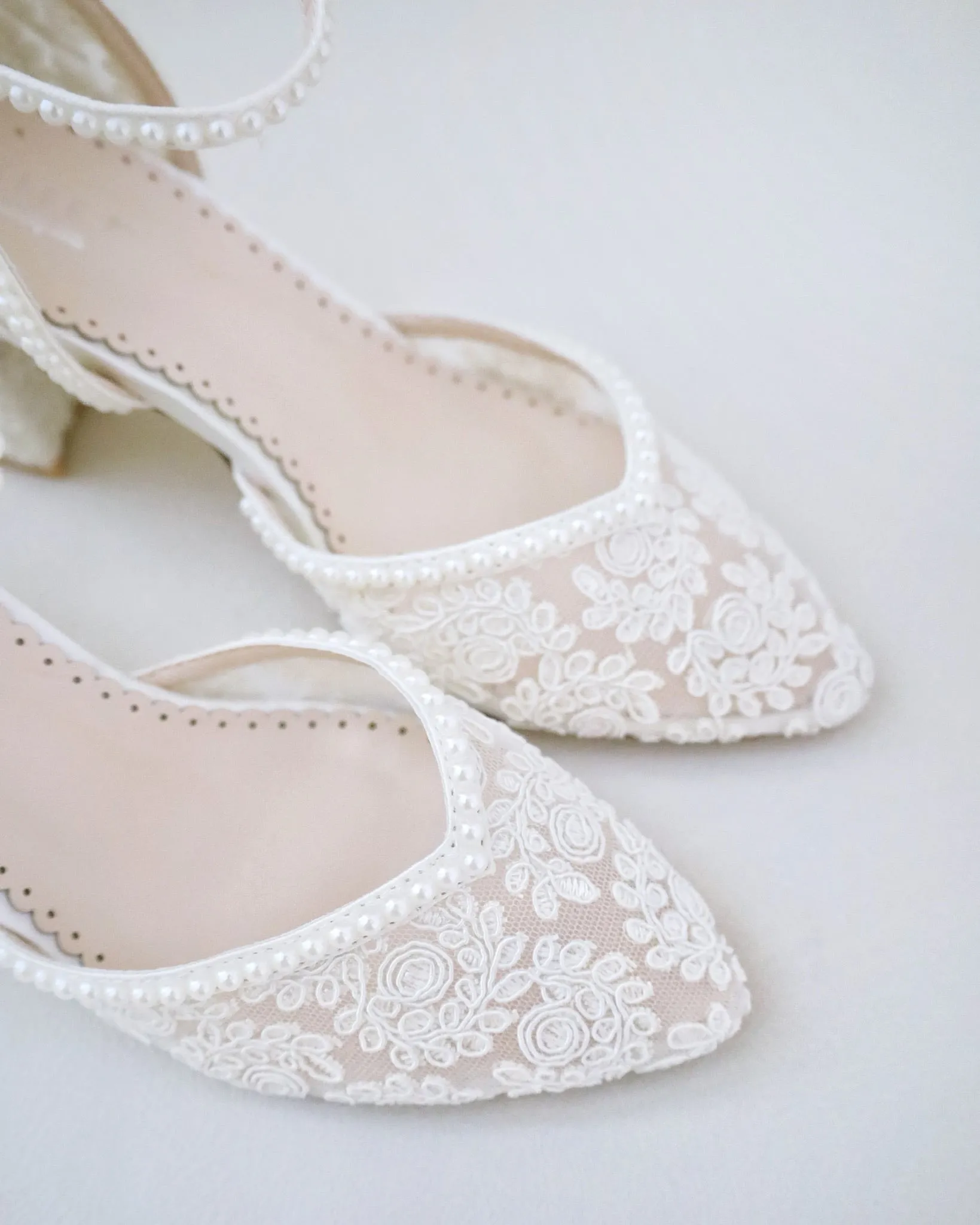 Bridal Lace Block Heel with Mini Pearls