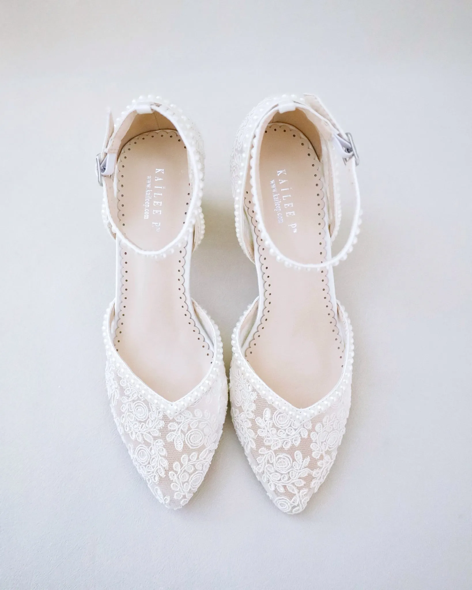 Bridal Lace Block Heel with Mini Pearls