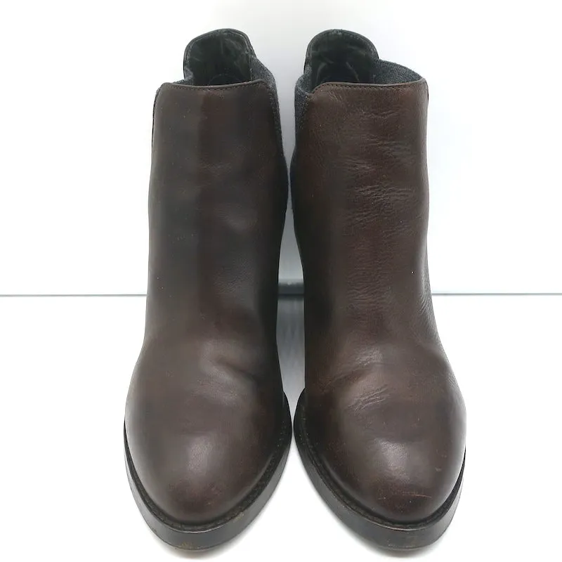 Brunello Cucinelli Wedge Ankle Boots Dark Brown Leather Size 41 Chelsea Booties