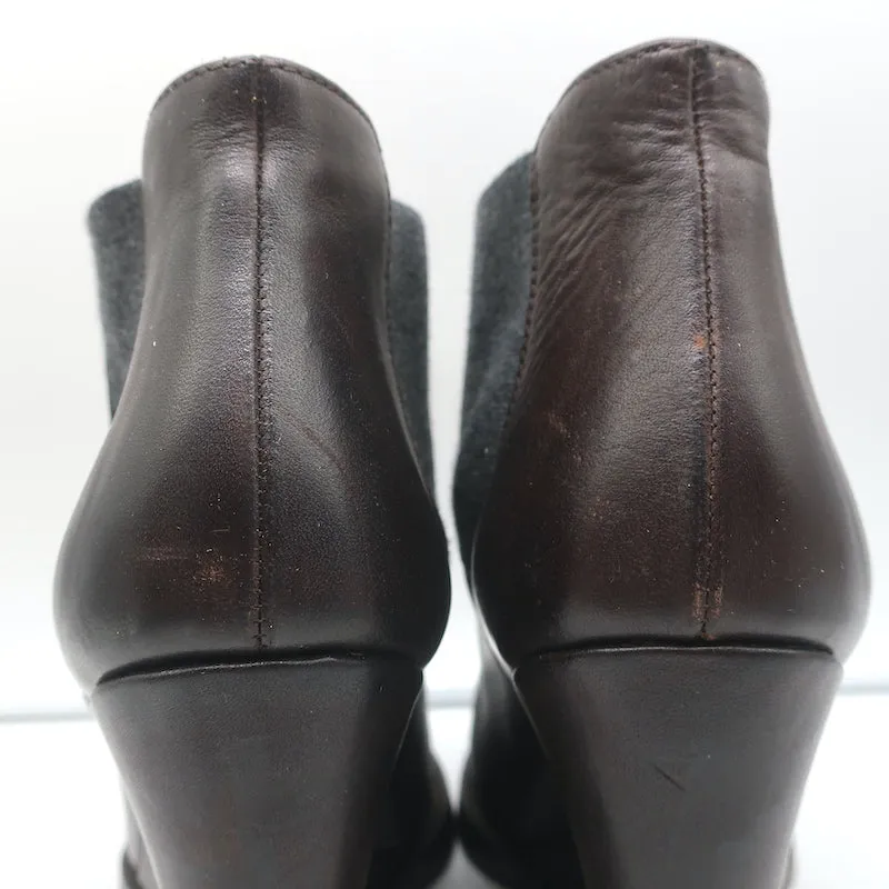 Brunello Cucinelli Wedge Ankle Boots Dark Brown Leather Size 41 Chelsea Booties