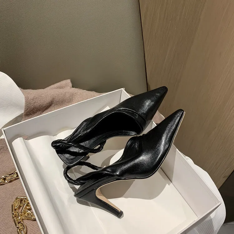Buckle Design Fashion Shallow Leather Slingback Sandals Women