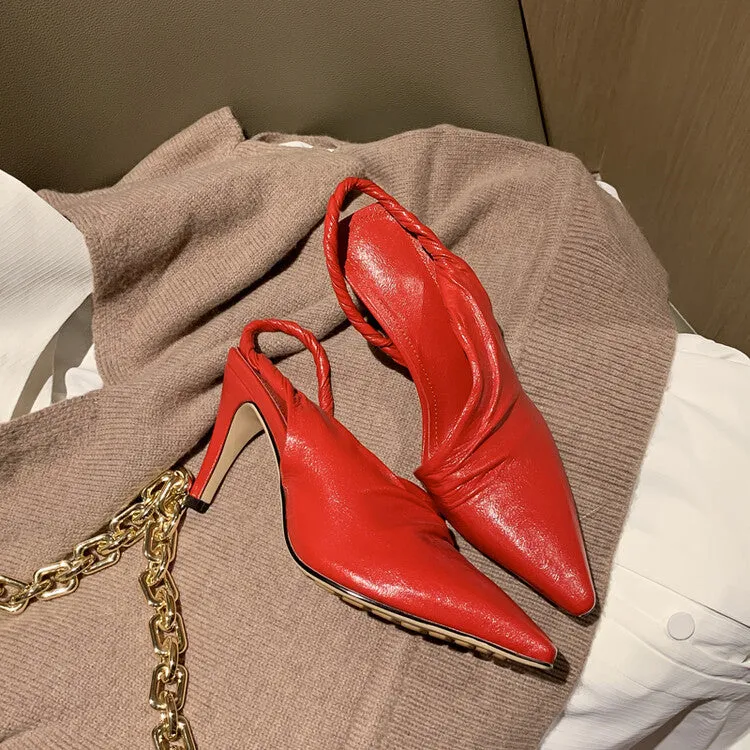 Buckle Design Fashion Shallow Leather Slingback Sandals Women