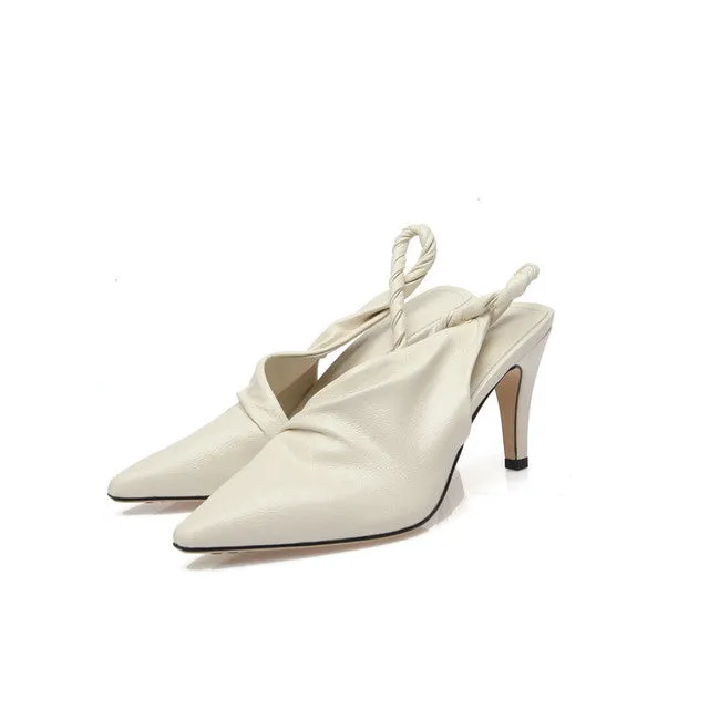 Buckle Design Fashion Shallow Leather Slingback Sandals Women
